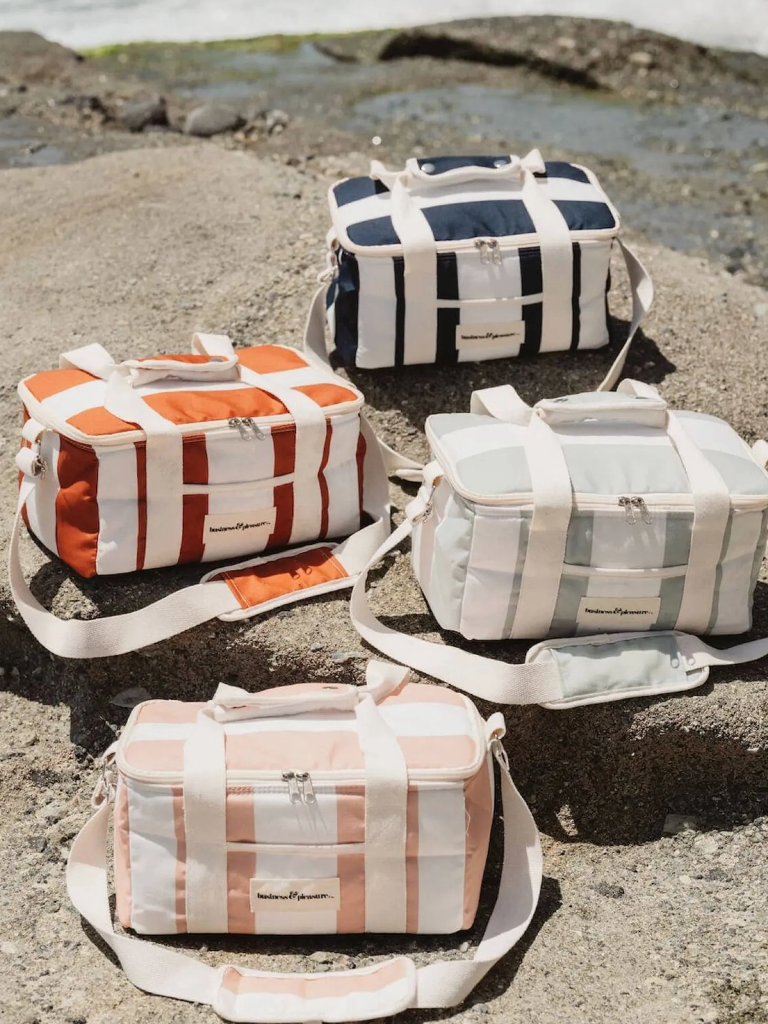 The Holiday Cooler Bag - Navy Capri Stripe^Business & Pleasure Co. Fashion