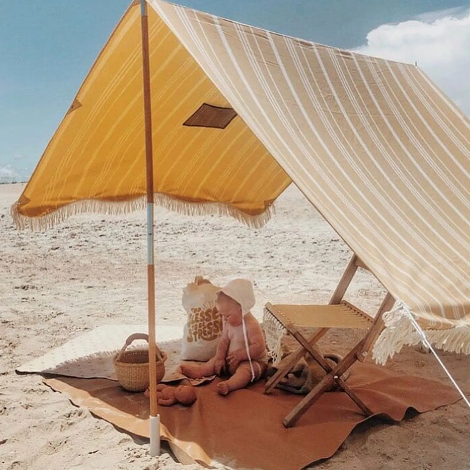 The Premium Beach Tent - Vintage Yellow Stripe^Business & Pleasure Co. Best