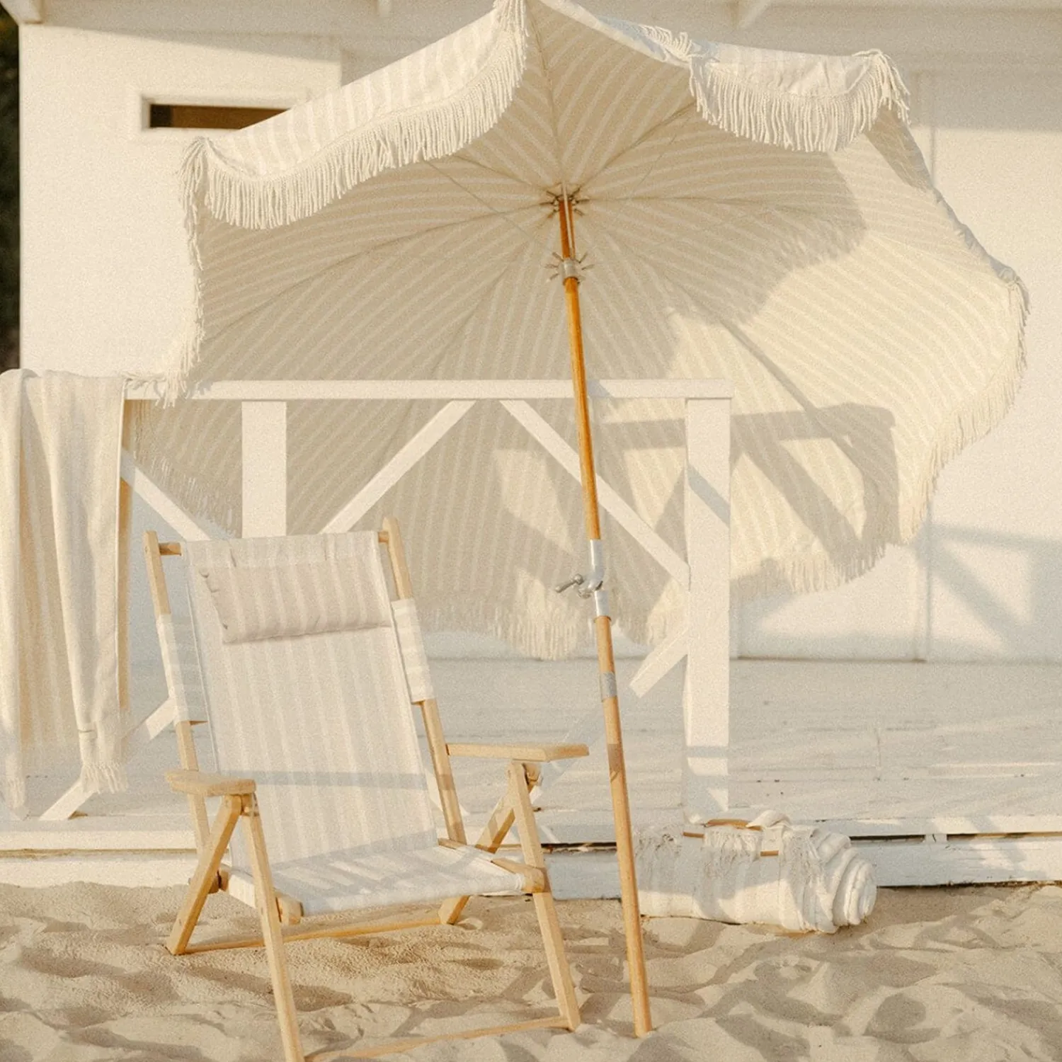 The Premium Beach Umbrella - Monaco Natural Stripe^Business & Pleasure Co. Online