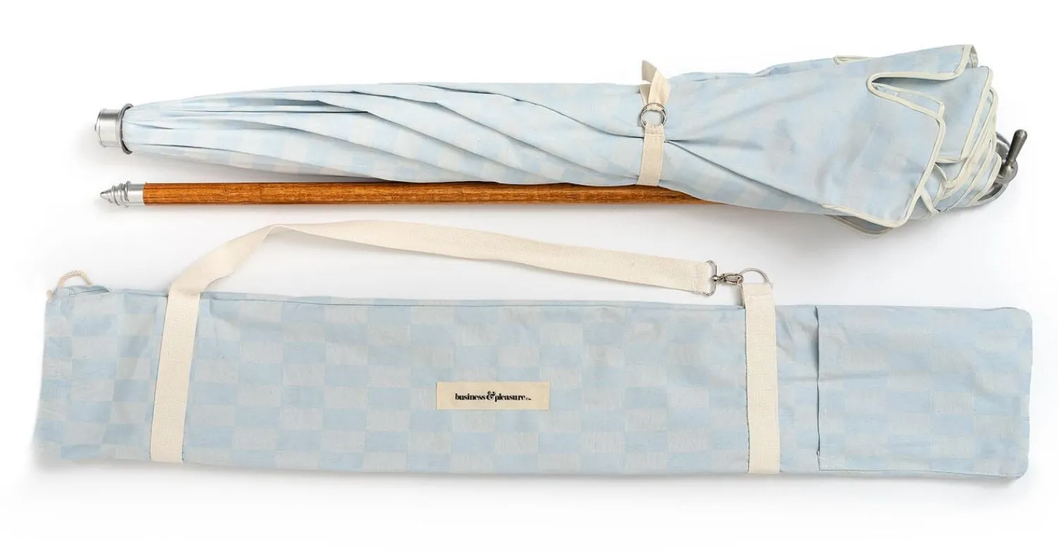 The Premium Beach Umbrella - Vintage Blue Check^Business & Pleasure Co. Online